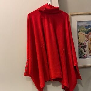 Alfani Red Turtleneck Poncho with Button Detail size 20 NWT